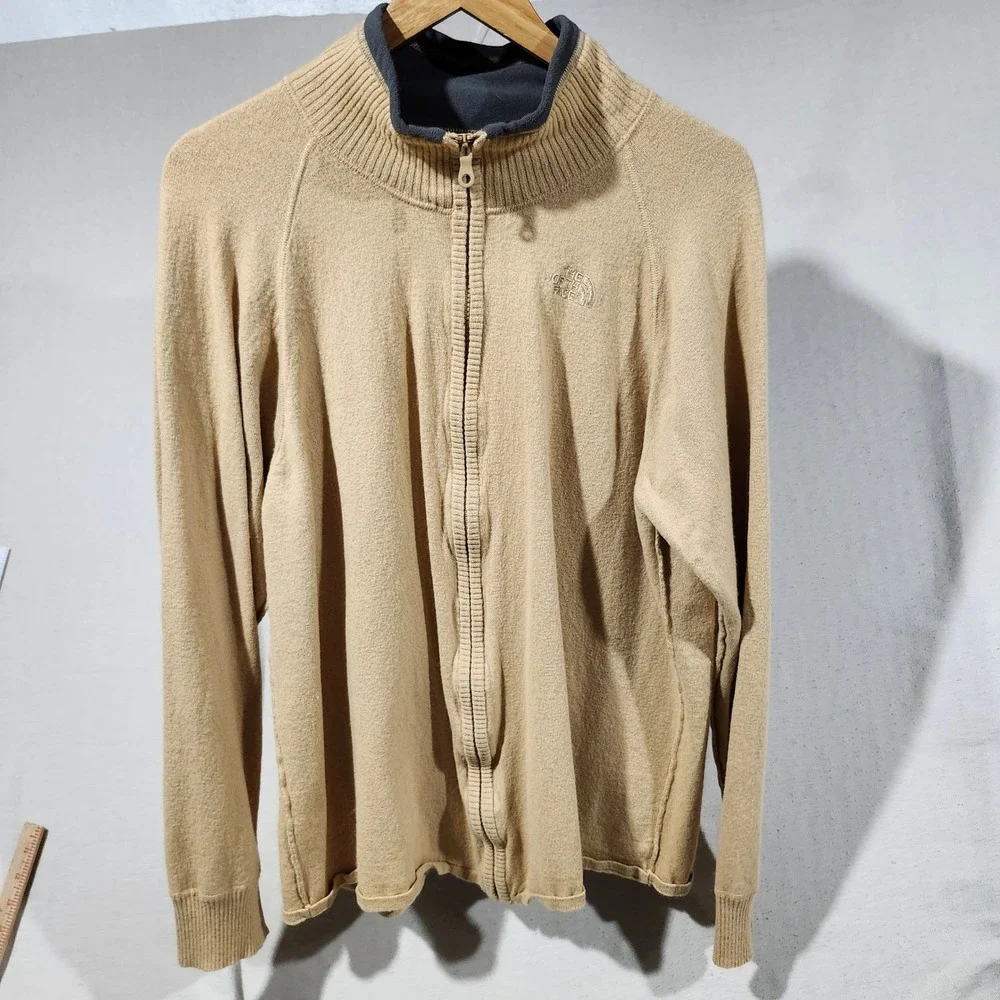 The North Face‎ Mens XL Full Zip Sweater Jacket Beige Gray Trim Outdoors